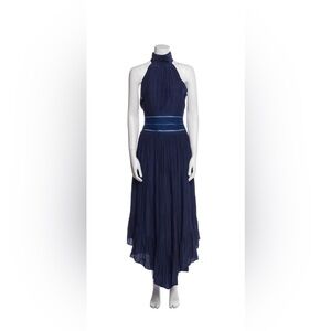 Sleeveless Halter Navy Midi Dress